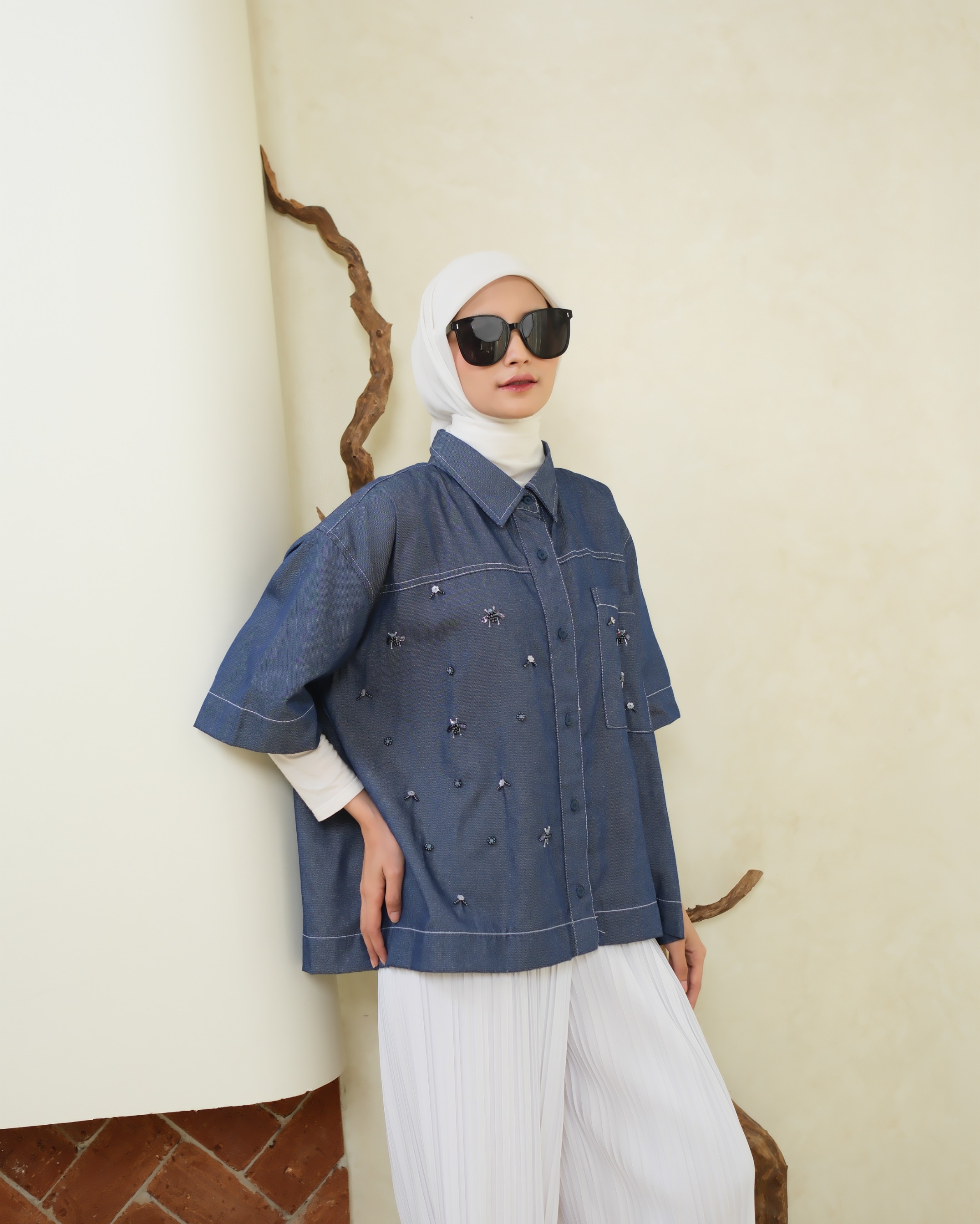 eleanorre Hazel Top Denim Atasan Wanita