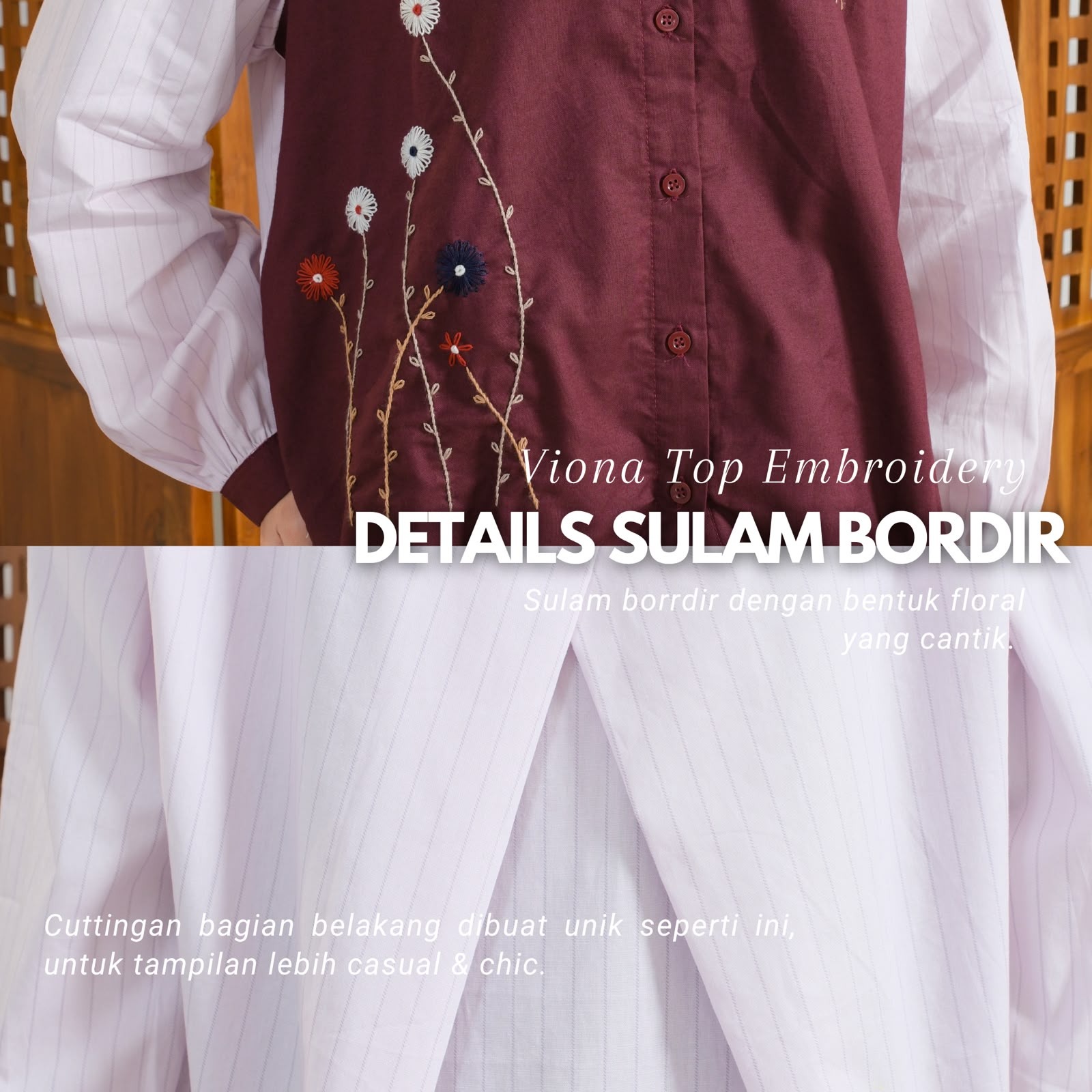 eleanorre Viona Top Embroidery Burgundy Atasan Wanita