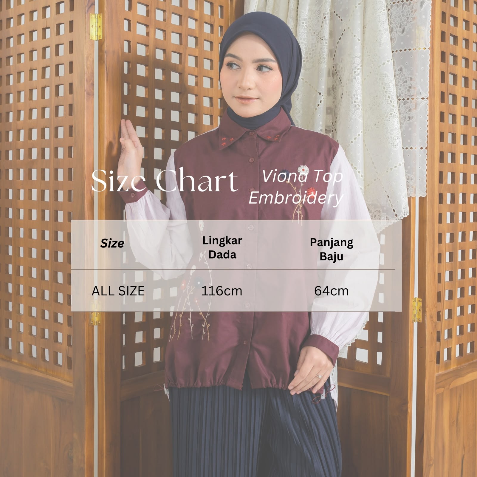 eleanorre Viona Top Embroidery Burgundy Atasan Wanita