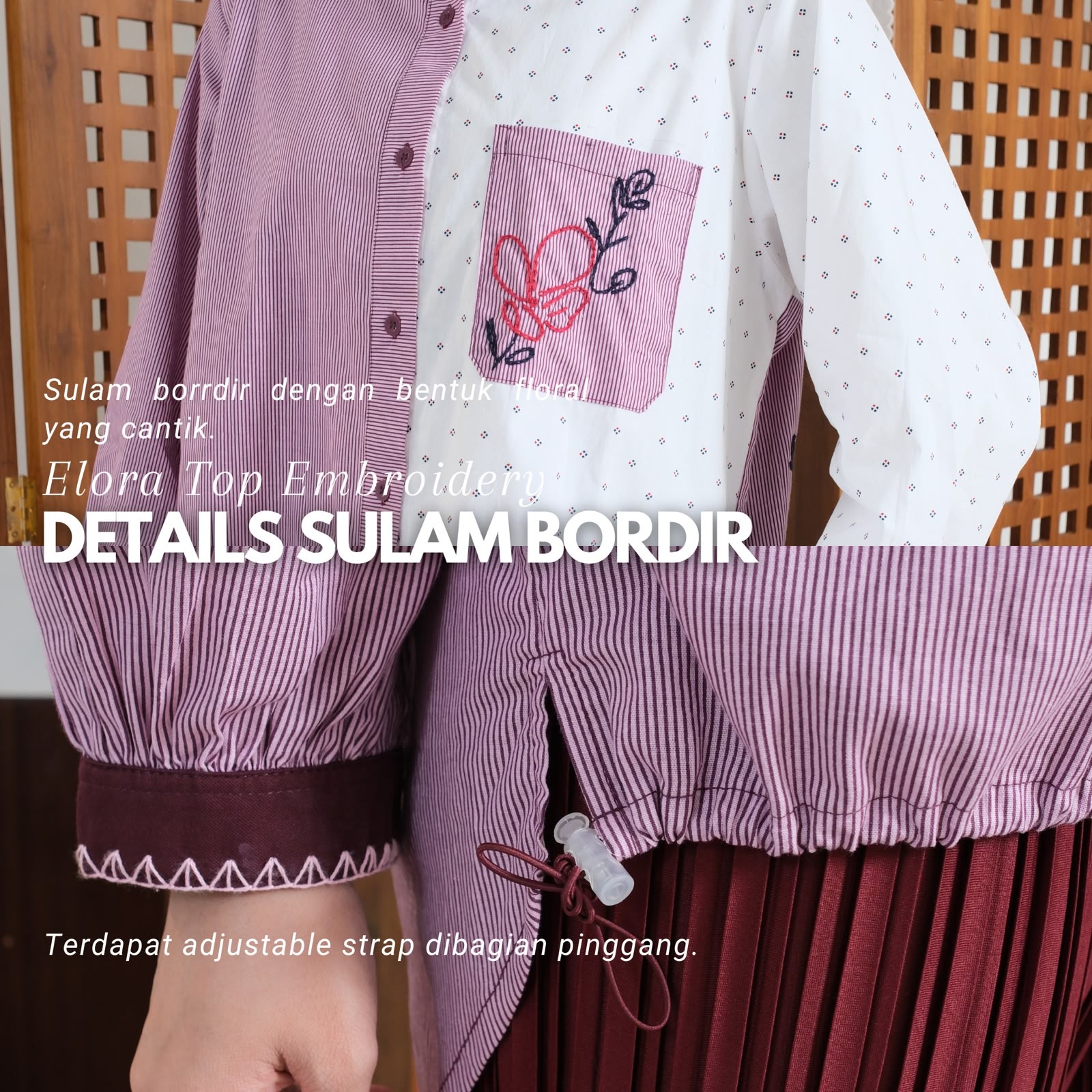 eleanorre Elora Top Embroidery Burgundy Atasan Wanita