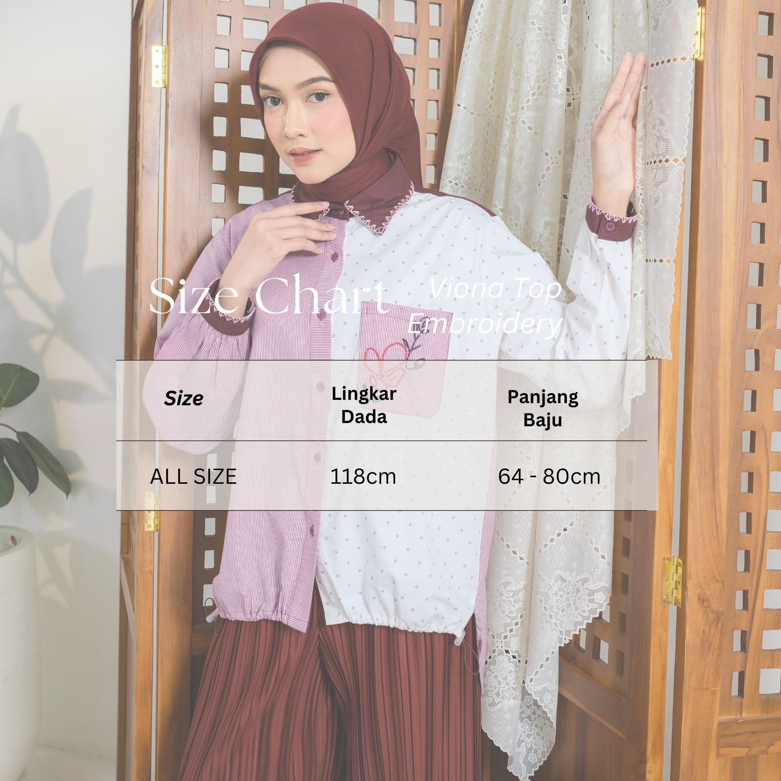 eleanorre Elora Top Embroidery Burgundy Atasan Wanita