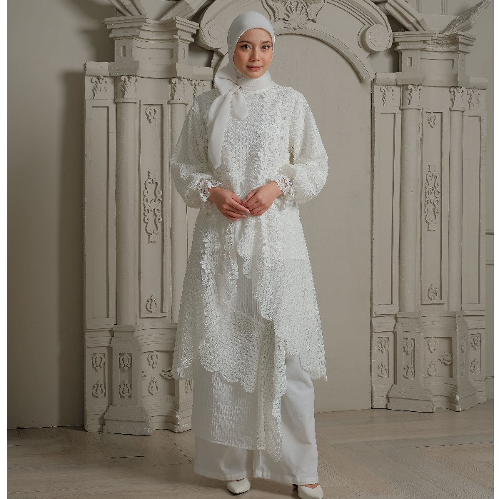 eleanorre Veloura Series Zara Humaira Set White Oneset Wanita Lace Premium