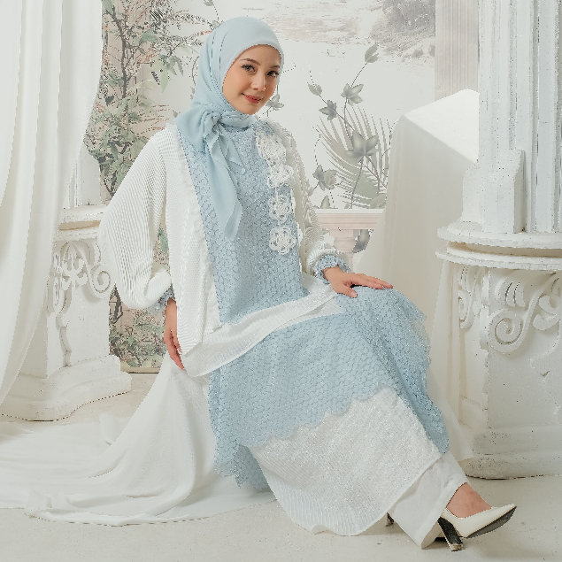 eleanorre Veloura Series Alya Zahra Set Blue Oneset Wanita Premium