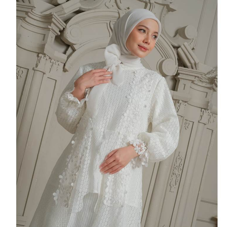 eleanorre Veloura Series Zara Humaira Set White Oneset Wanita Lace Premium