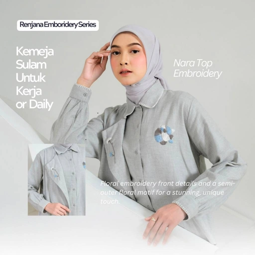 eleanorre Renjana Series Nara Top Grey Embroidery Atasan Wanita