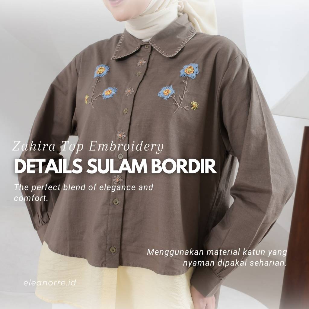 eleanorre Zahira Top Olive Embroidery