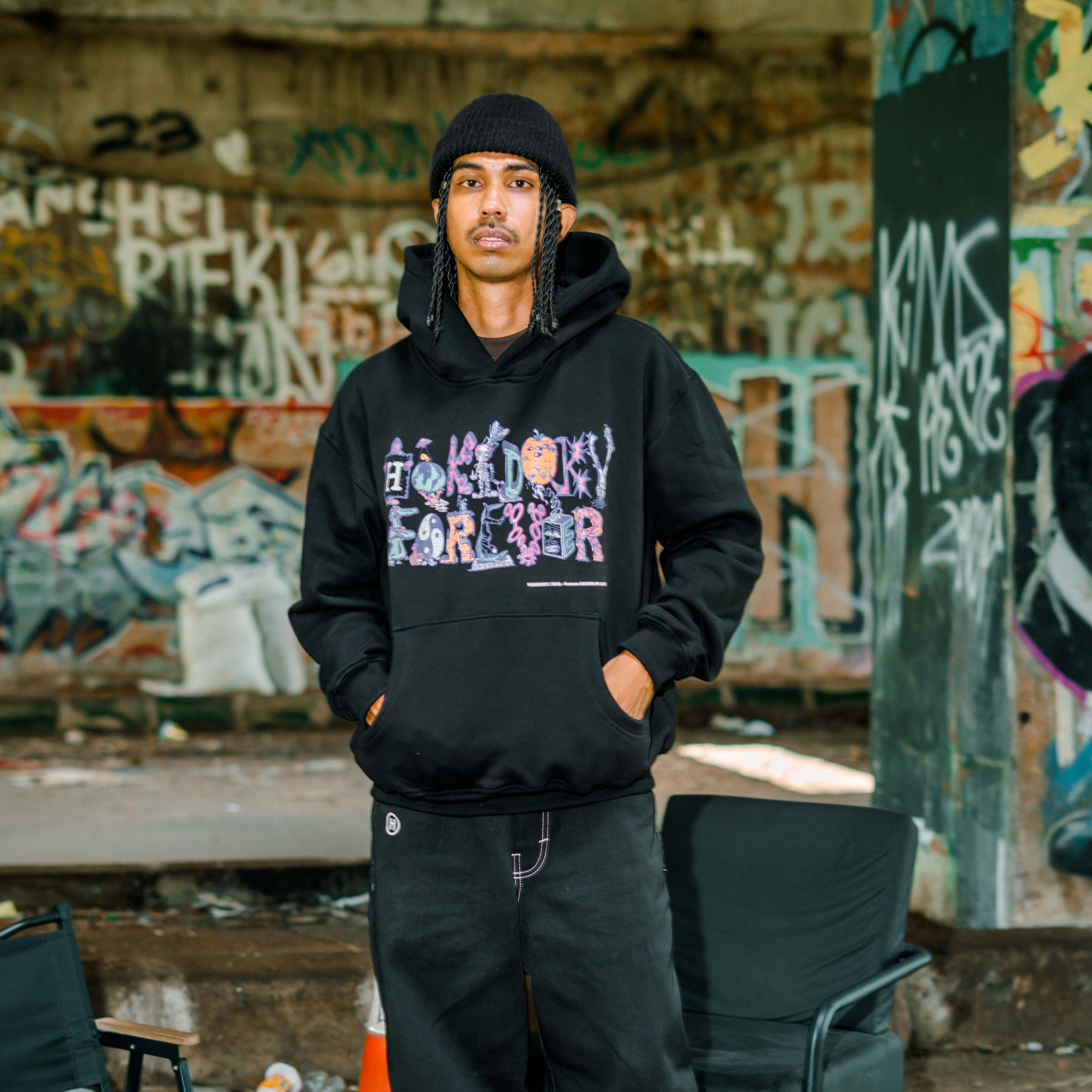 HOKIDOKY FOREVER BOXY PULLOVER HOODIE BLACK
