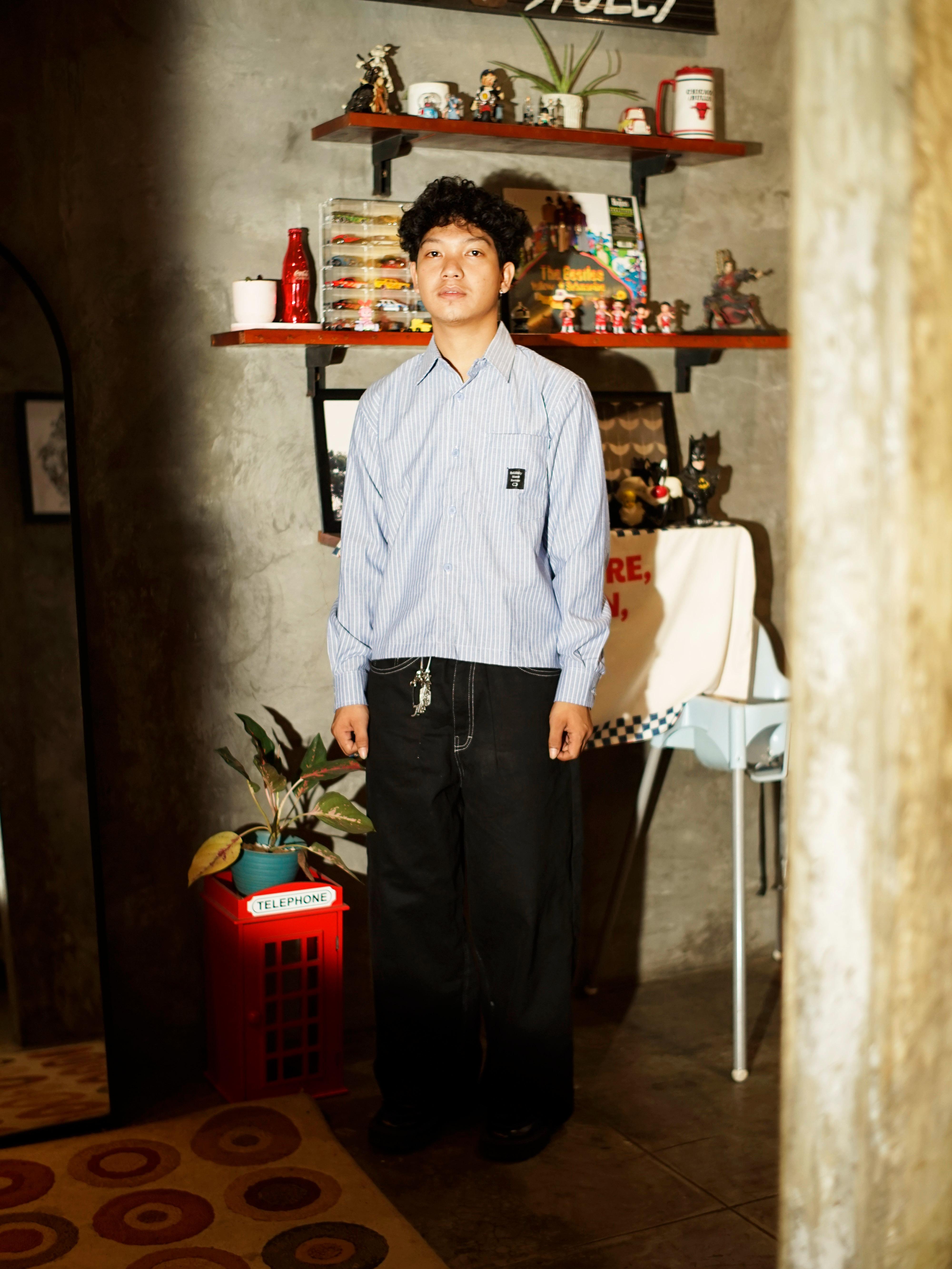 HOKIDOKY STRIPE BOXY LONGSLEEVE SHIRT BLUE