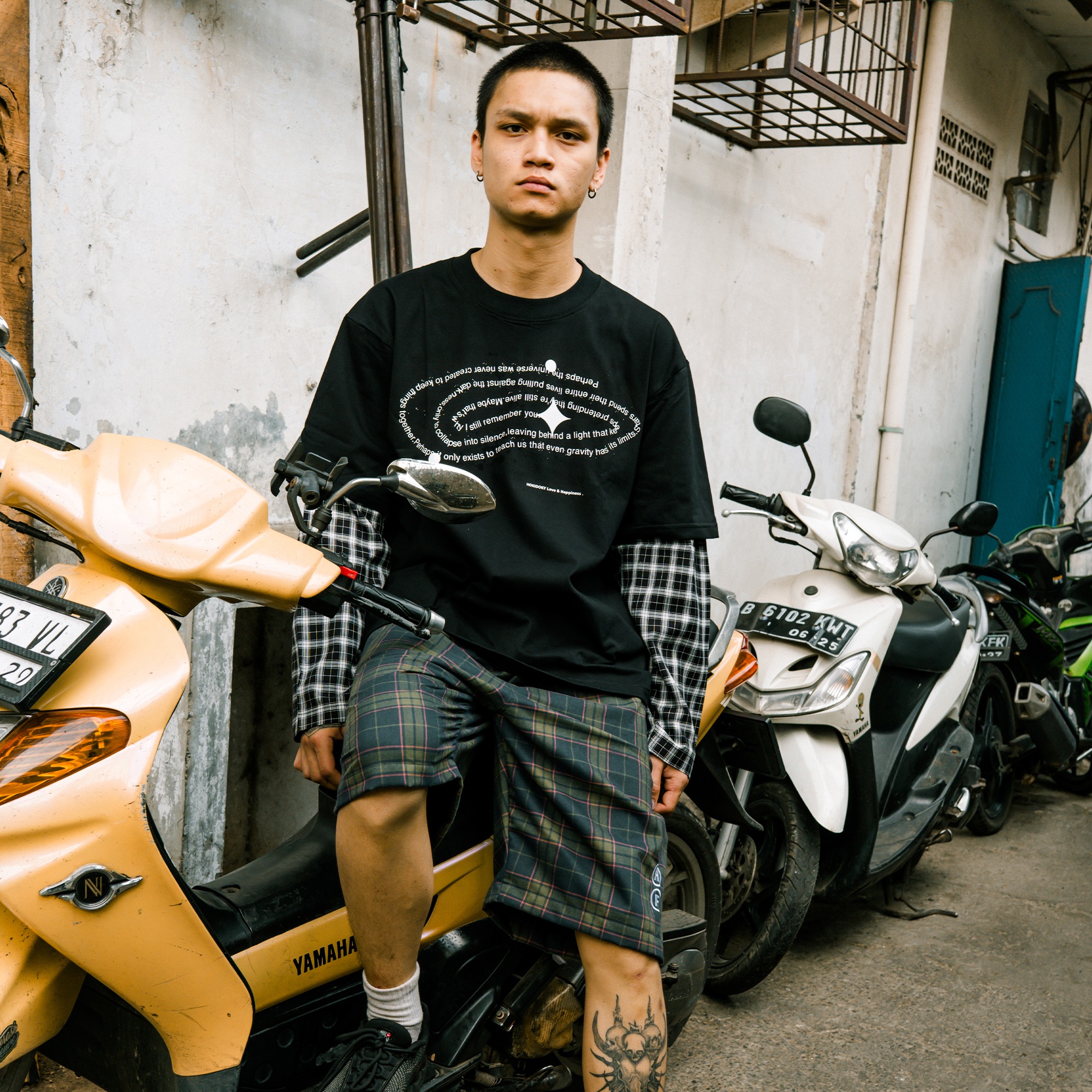 HOKIDOKY DOUBLE LAYER PLAID LONGSLEEVE BLACK