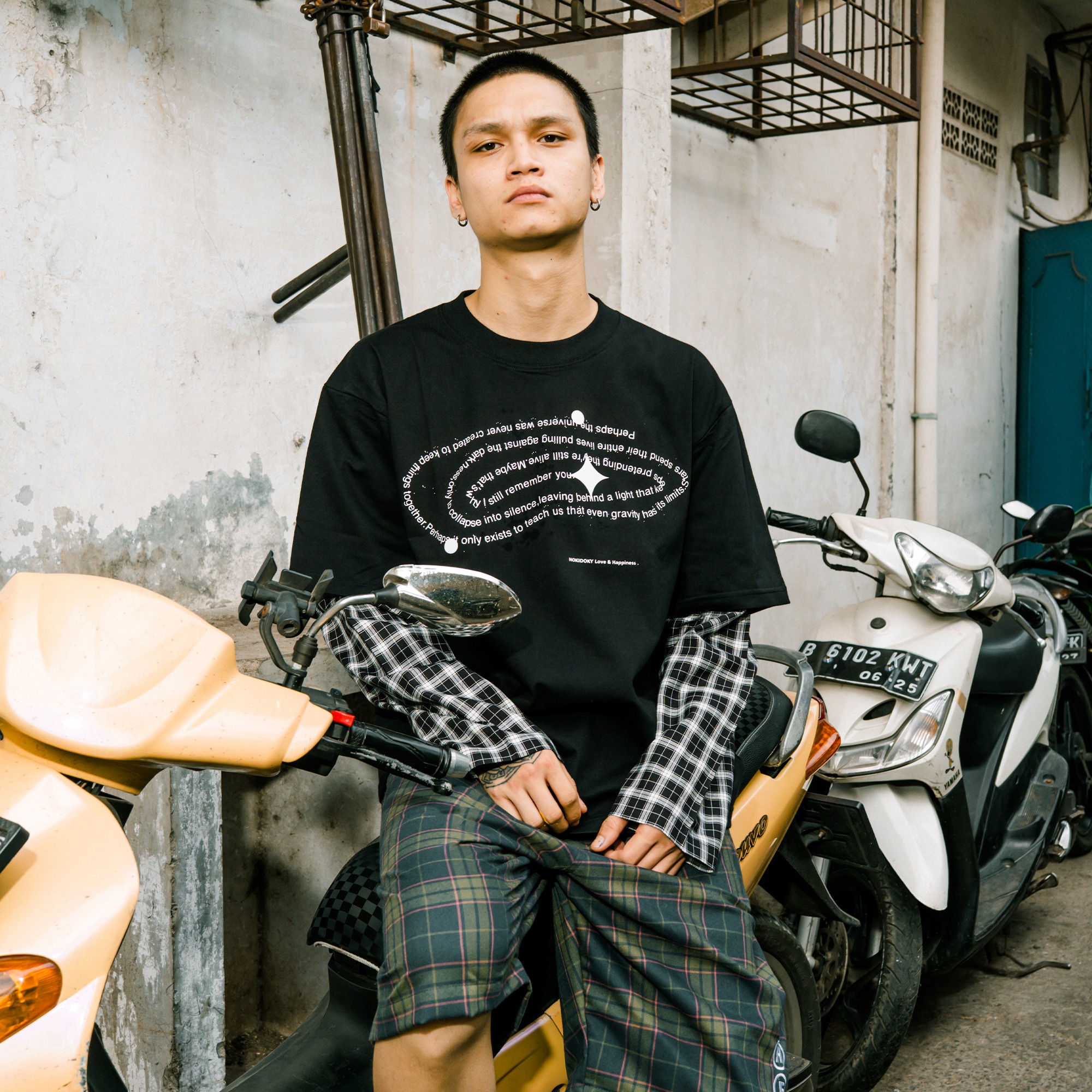 HOKIDOKY DOUBLE LAYER PLAID LONGSLEEVE BLACK