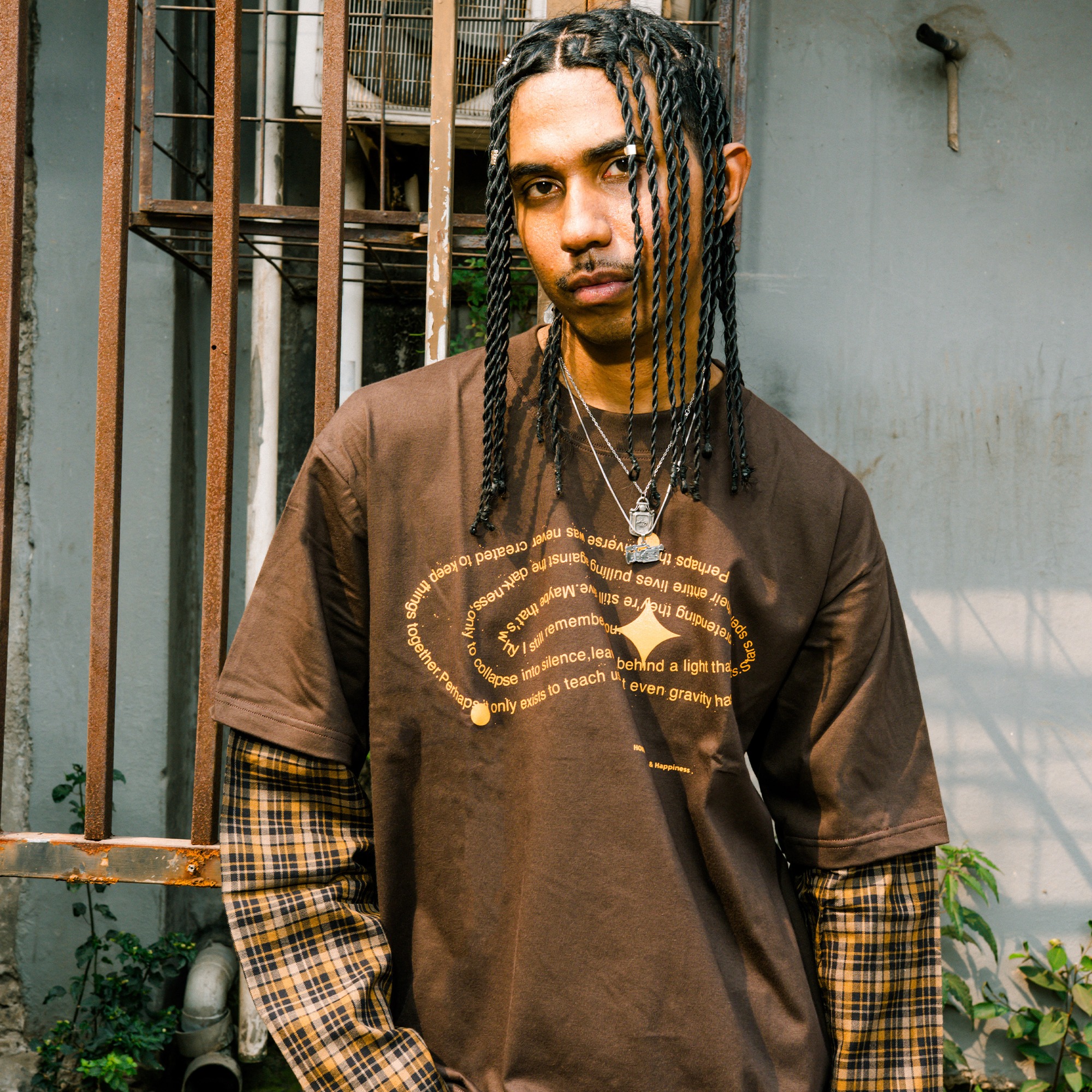 HOKIDOKY DOUBLE LAYER PLAID LONGSLEEVE BROWN