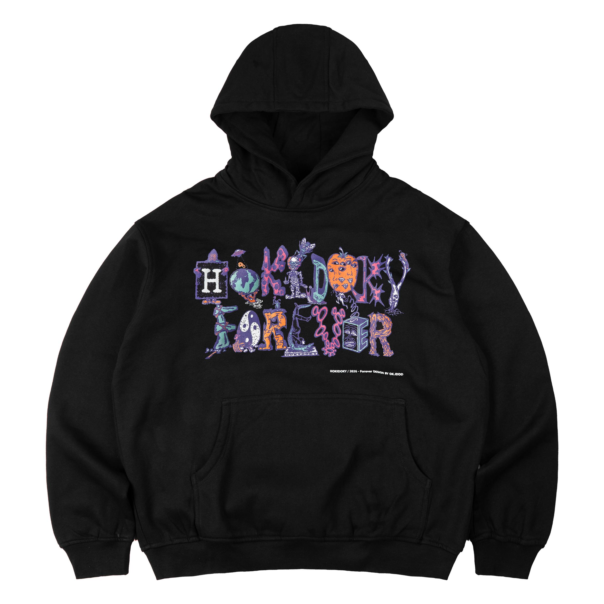 HOKIDOKY FOREVER BOXY PULLOVER HOODIE BLACK