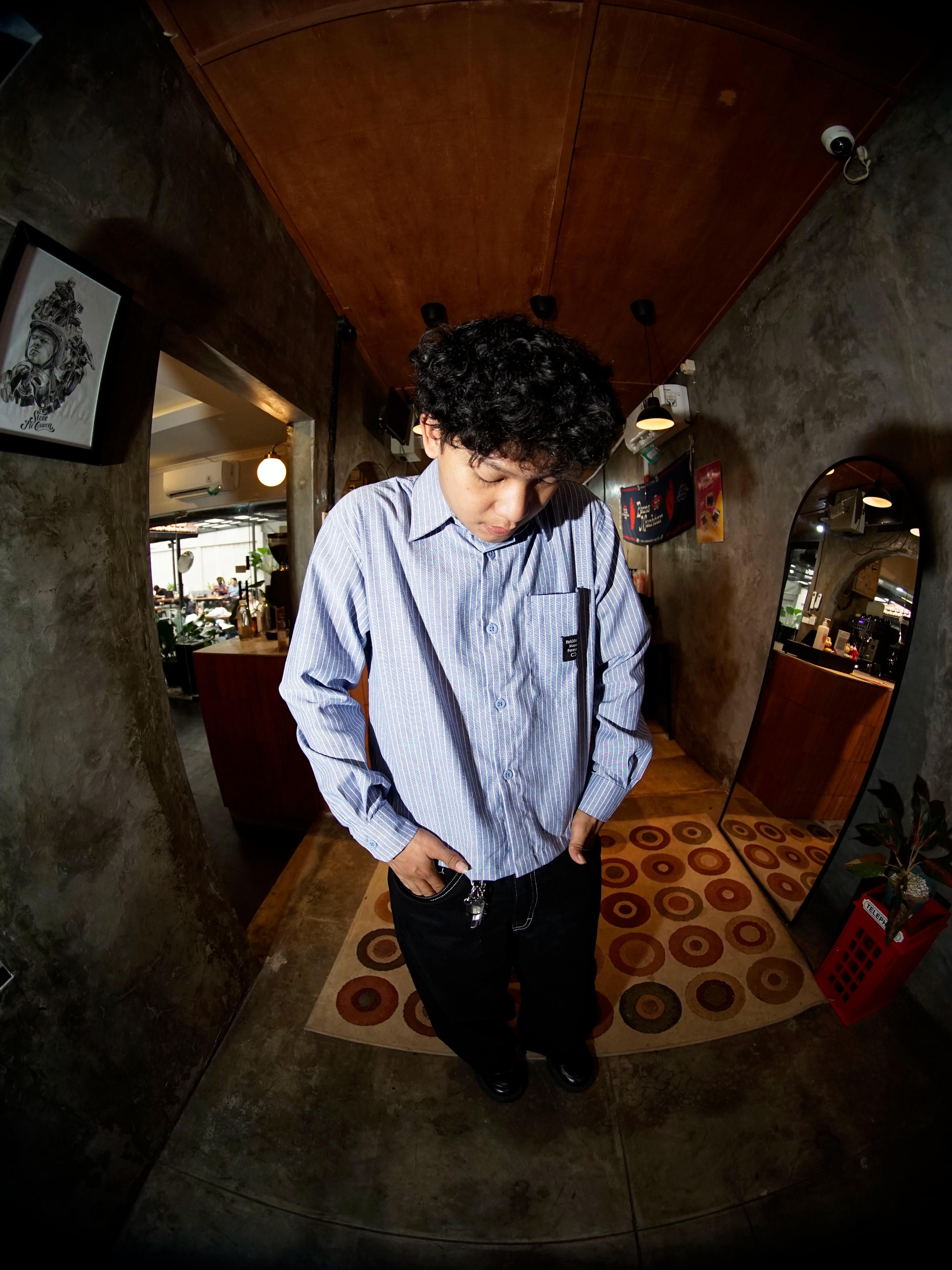 HOKIDOKY STRIPE BOXY LONGSLEEVE SHIRT BLUE