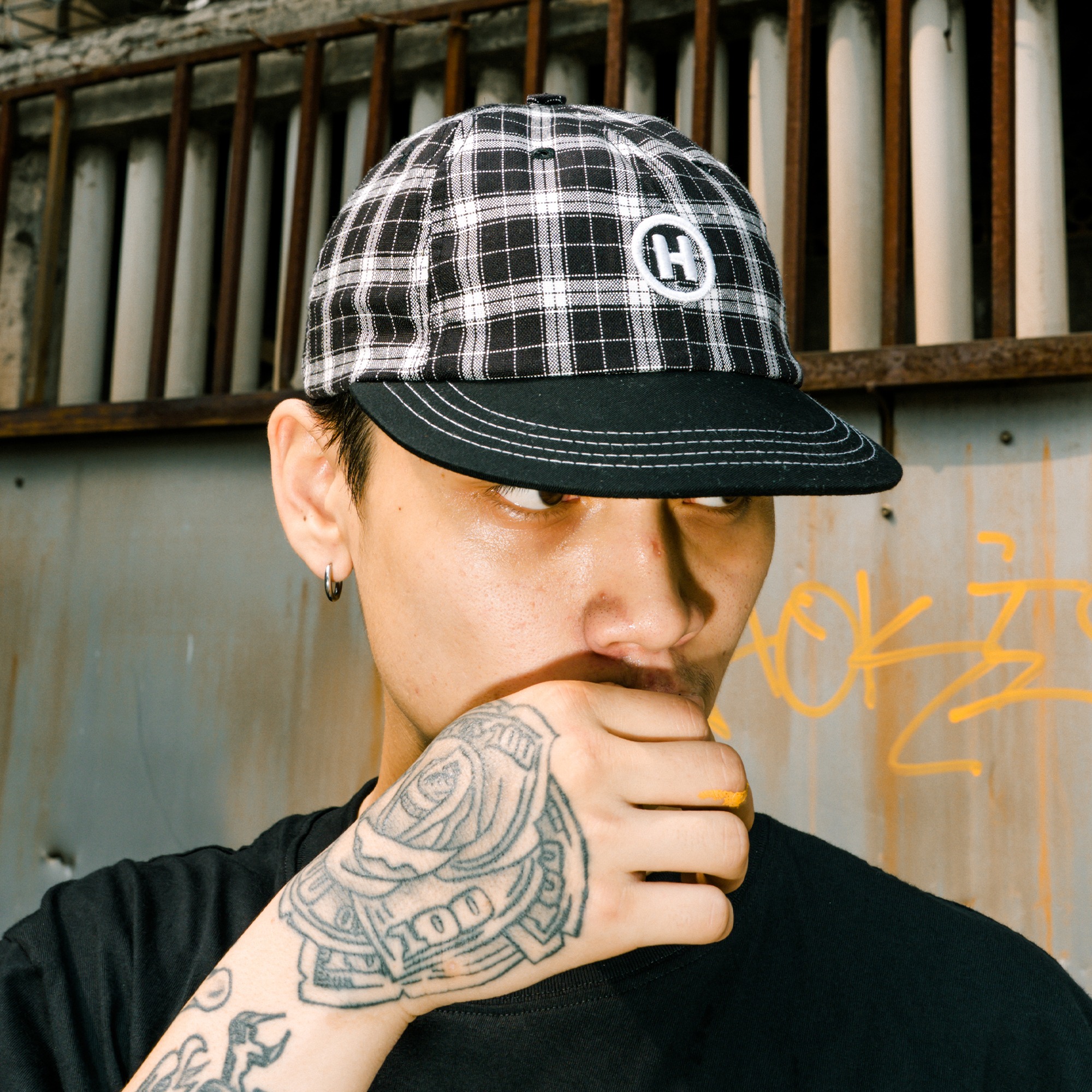 HOKIDOKY SIX PANEL PLAID CAP BLACK