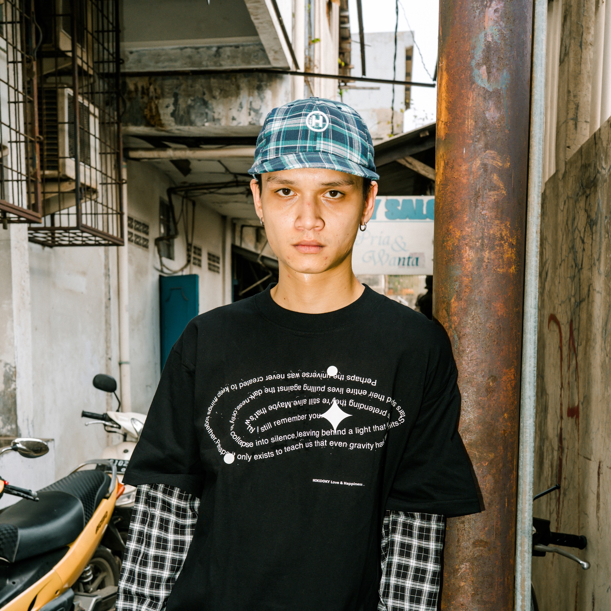 HOKIDOKY SIX PANEL PLAID CAP BLUE