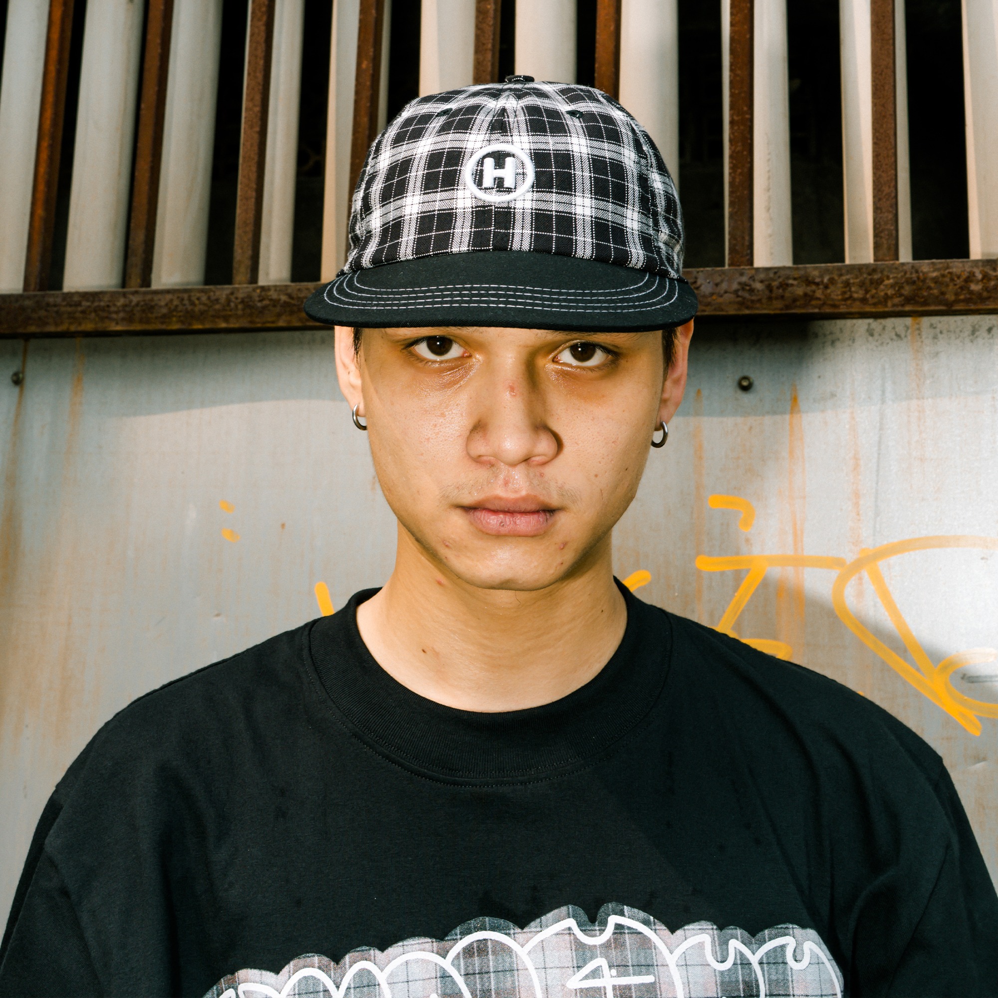 HOKIDOKY SIX PANEL PLAID CAP BLACK