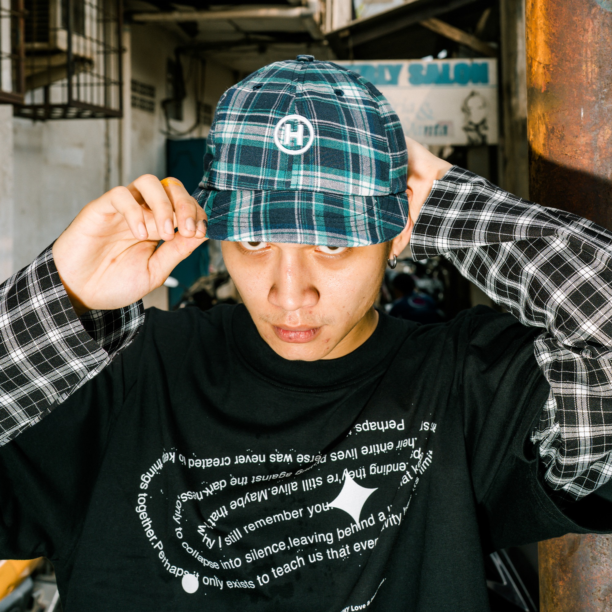 HOKIDOKY SIX PANEL PLAID CAP BLUE