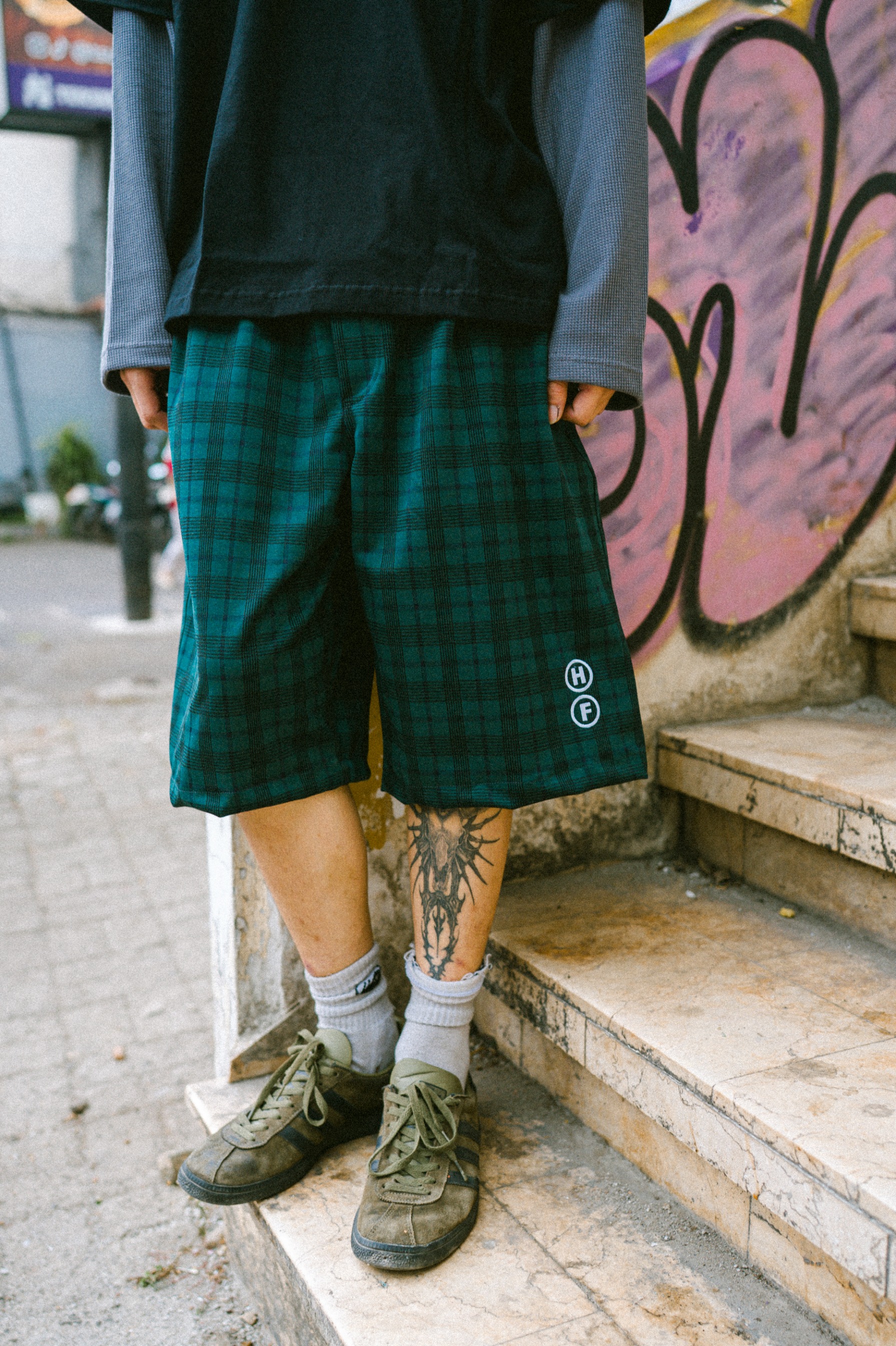 HOKIDOKY JORTS PANTS PLAIDSHORT GREEN