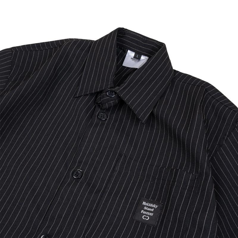 HOKIDOKY EXPERIMENT STRIPE BOXY SHIRT BLACK