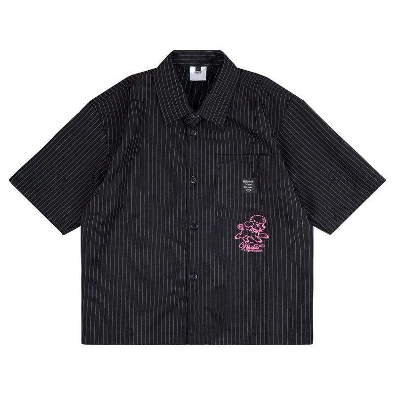 HOKIDOKY EXPERIMENT STRIPE BOXY SHIRT BLACK