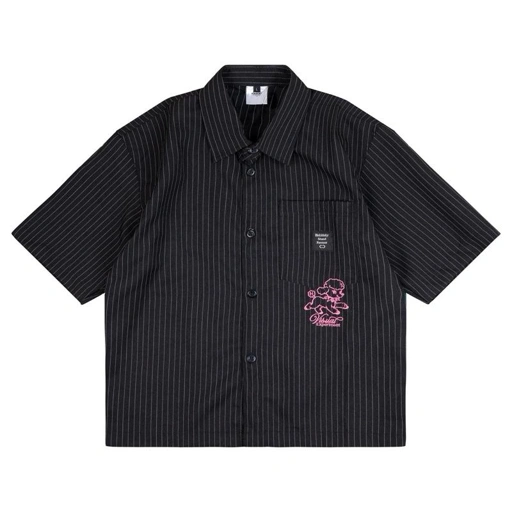 HOKIDOKY EXPERIMENT STRIPE BOXY SHIRT BLACK