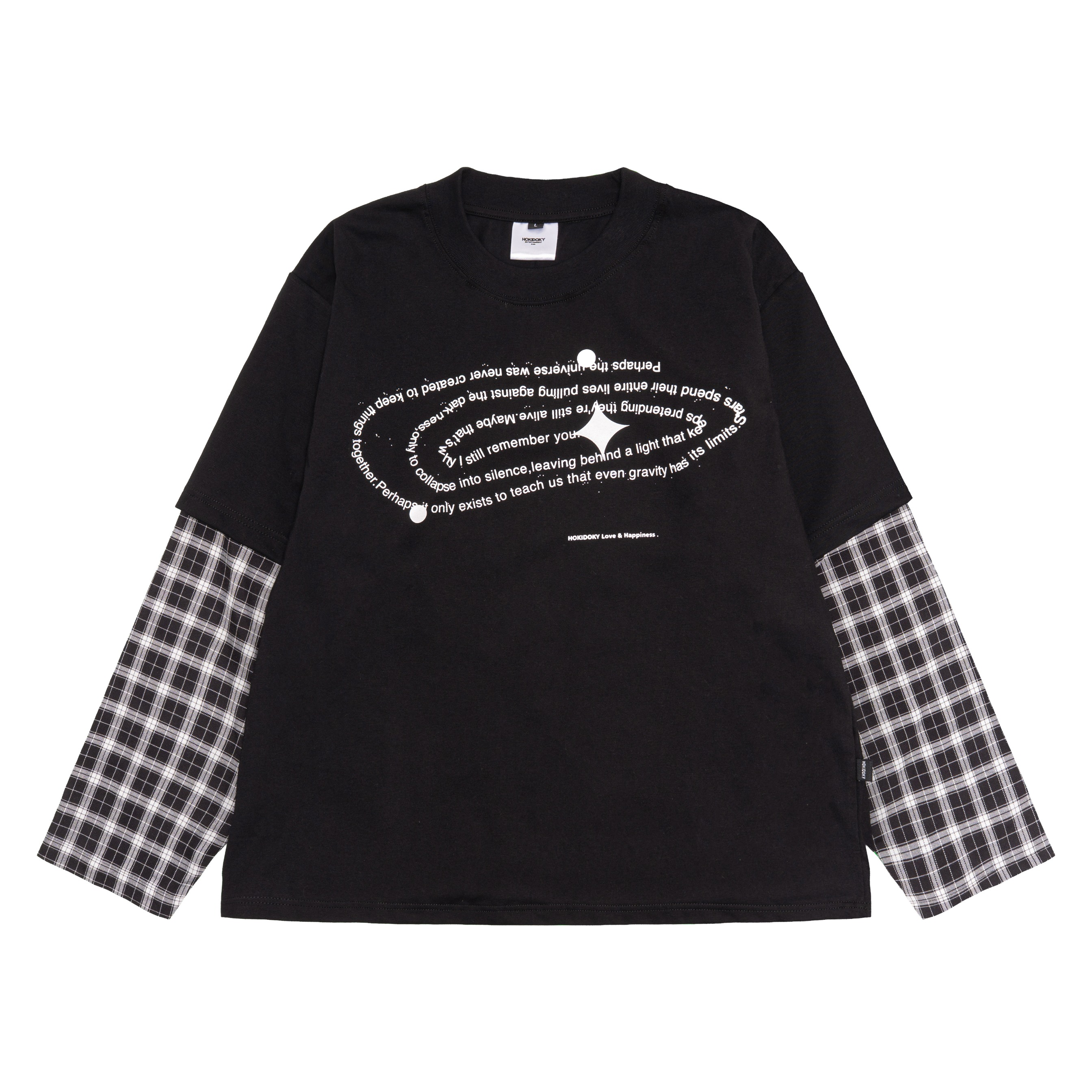 HOKIDOKY DOUBLE LAYER PLAID LONGSLEEVE BLACK