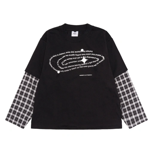 HOKIDOKY DOUBLE LAYER PLAID LONGSLEEVE BLACK