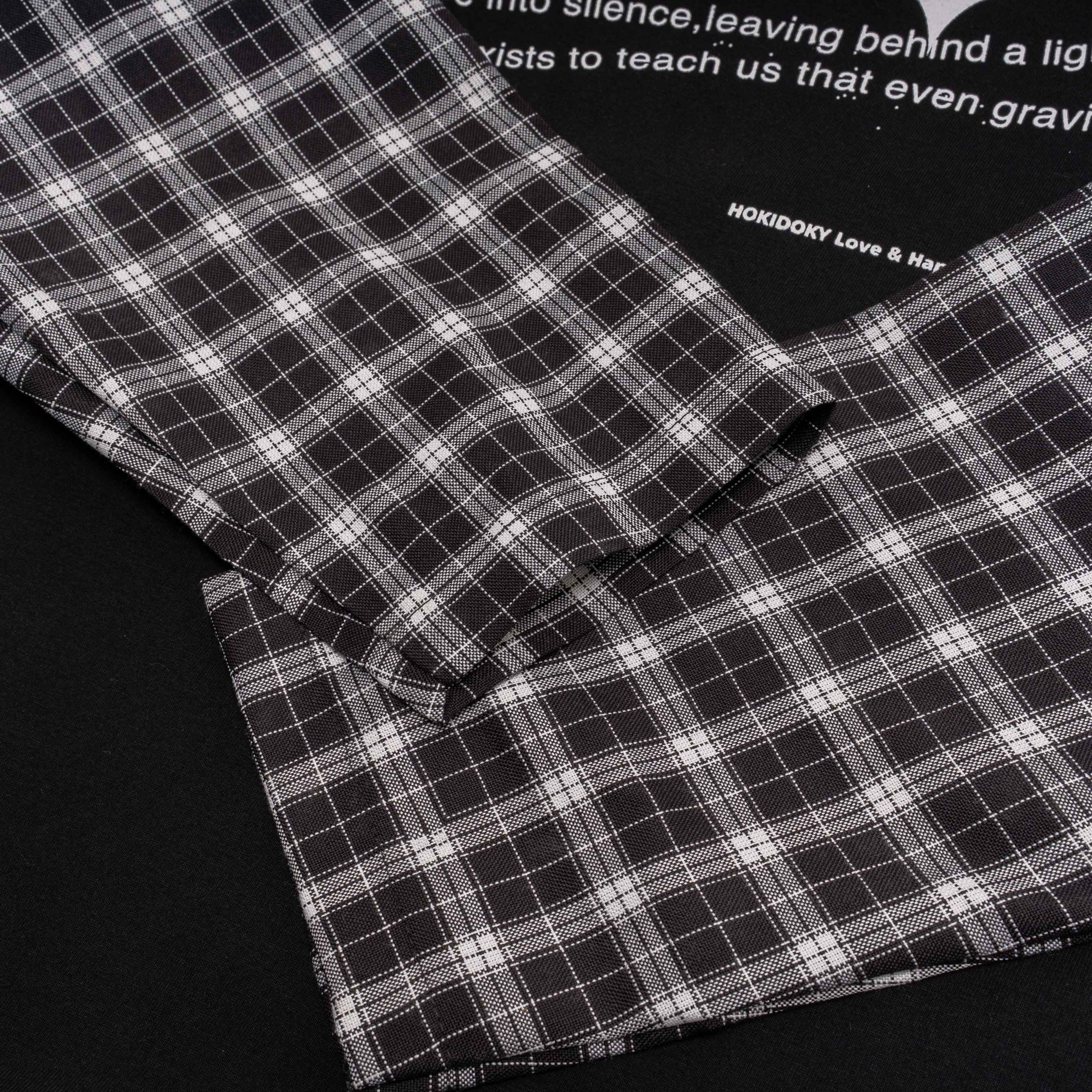 HOKIDOKY DOUBLE LAYER PLAID LONGSLEEVE BLACK