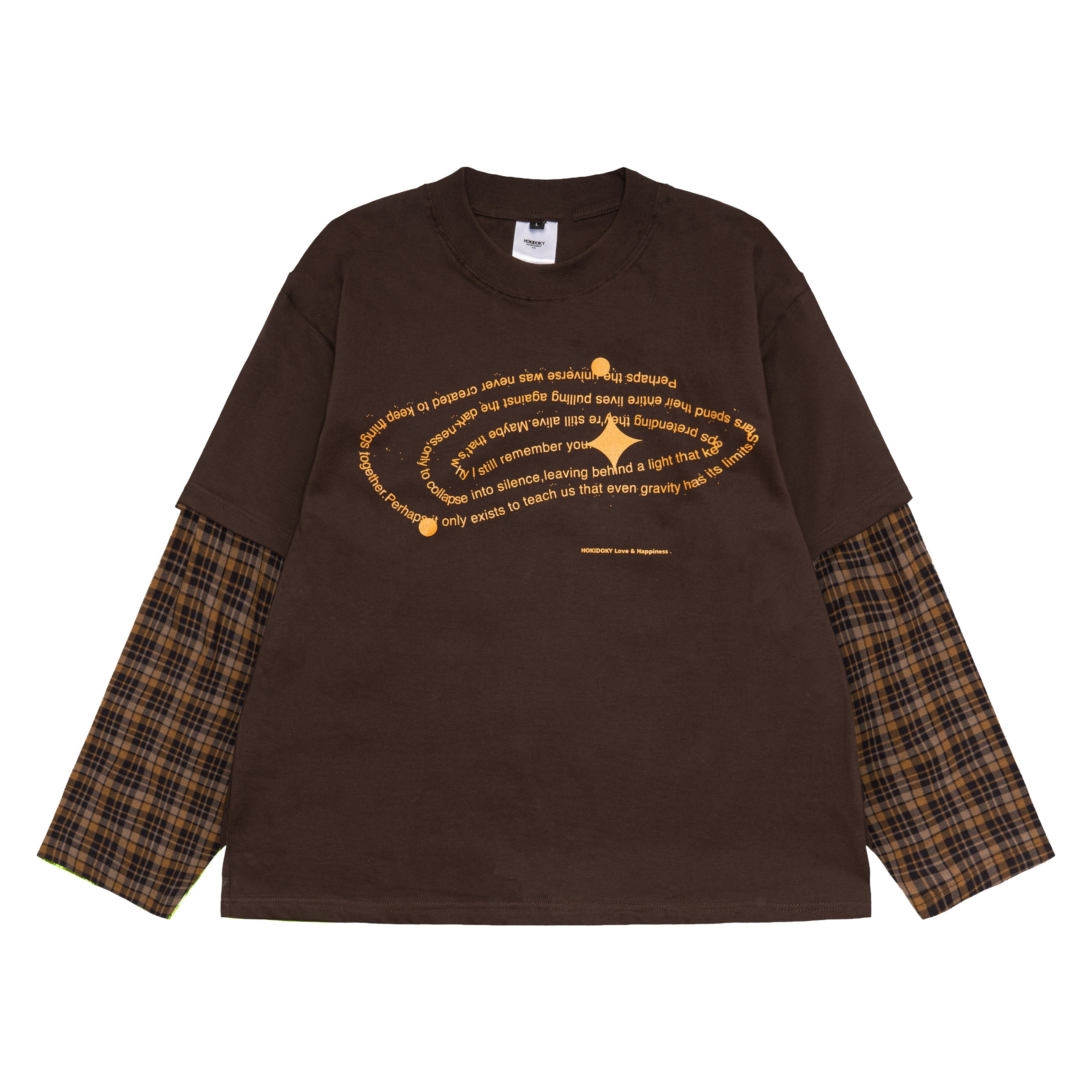 HOKIDOKY DOUBLE LAYER PLAID LONGSLEEVE BROWN