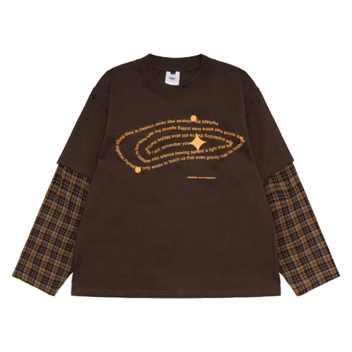 HOKIDOKY DOUBLE LAYER PLAID LONGSLEEVE BROWN
