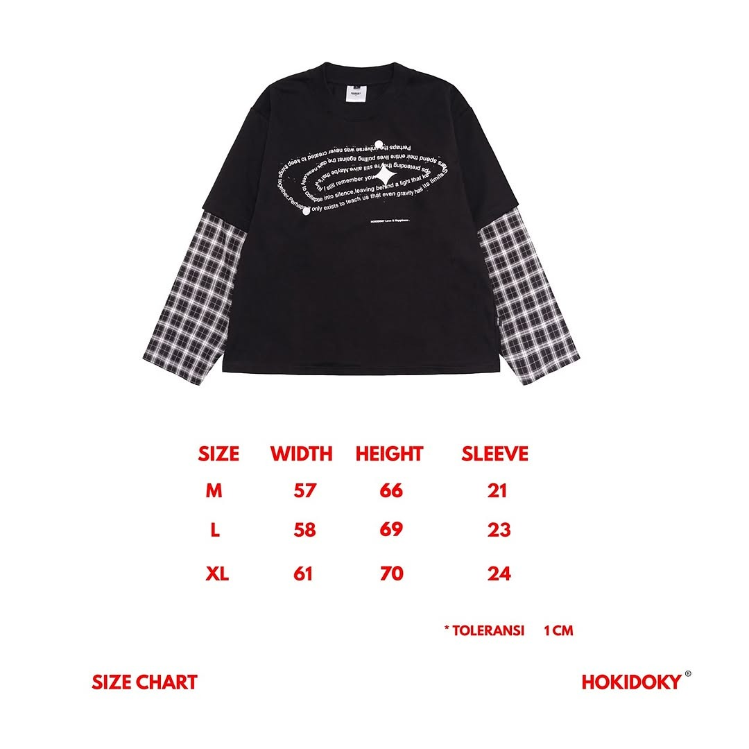 HOKIDOKY DOUBLE LAYER PLAID LONGSLEEVE BLACK