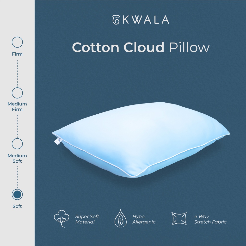 KWALA Cotton Cloud Pillow | Bantal Soft | Bantal Super Soft | Bantal Bulu Angsa Sintetis | Bantal Hotel | Bantal Microfiber