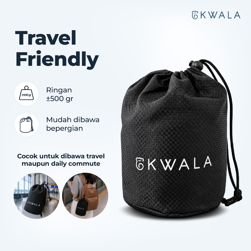 KWALA Travel Neck Pillow | Bantal Leher Travel | Memory Foam Pillow | Bantal Pesawat | Bantal Leher Mobil | Bantal Kereta | Neck Pillow Anti Pegal | Bantal Tidur Perjalanan | Travel Pillow | Support Leher 360° | Bantal Perjalanan Jauh