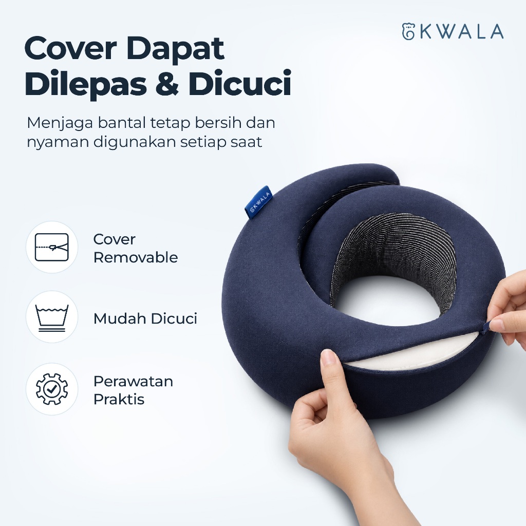 KWALA Travel Neck Pillow | Bantal Leher Travel | Memory Foam Pillow | Bantal Pesawat | Bantal Leher Mobil | Bantal Kereta | Neck Pillow Anti Pegal | Bantal Tidur Perjalanan | Travel Pillow | Support Leher 360° | Bantal Perjalanan Jauh