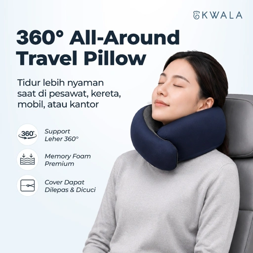 KWALA Travel Neck Pillow | Bantal Leher Travel | Memory Foam Pillow | Bantal Pesawat | Bantal Leher Mobil | Bantal Kereta | Neck Pillow Anti Pegal | Bantal Tidur Perjalanan | Travel Pillow | Support Leher 360° | Bantal Perjalanan Jauh