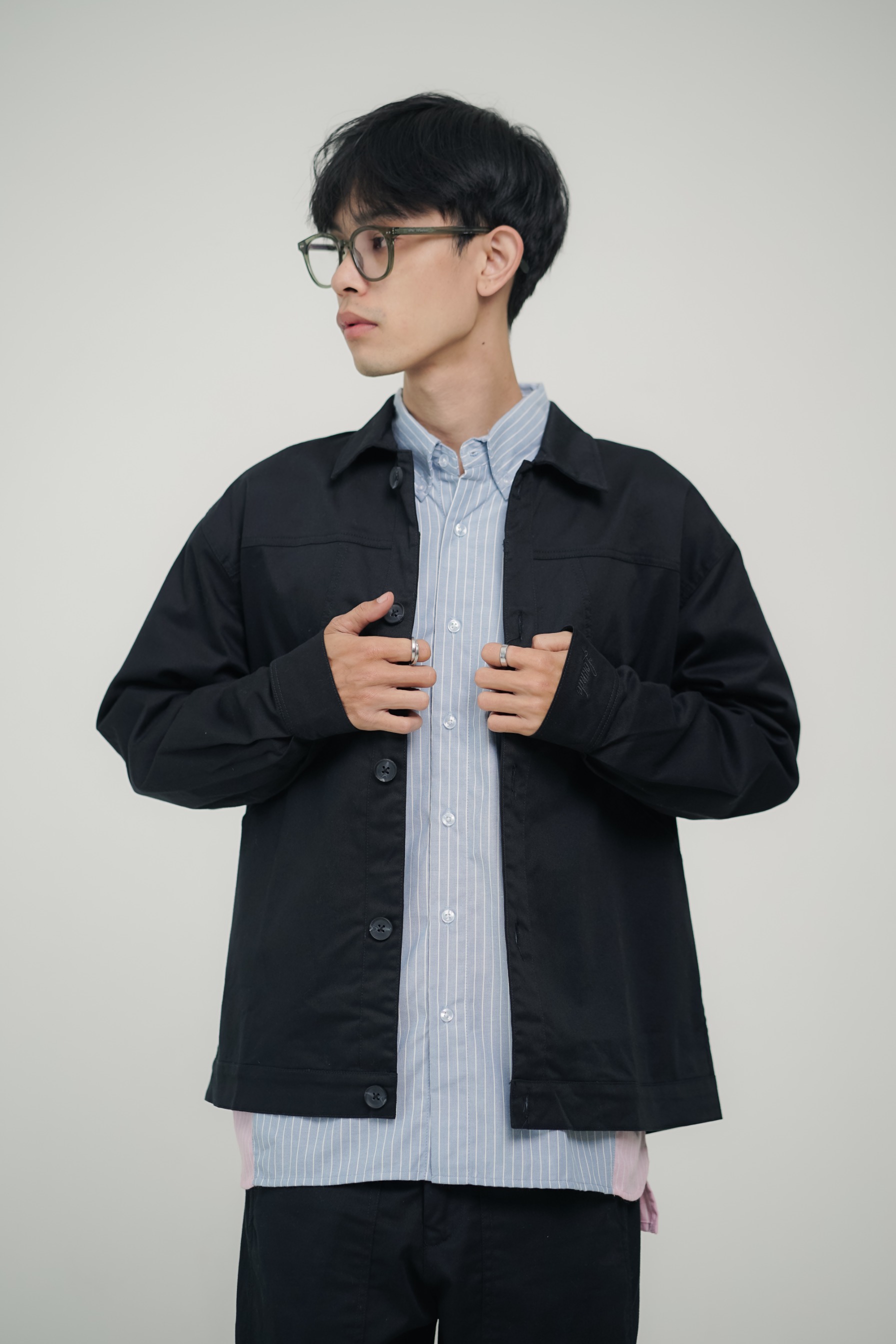 LOUNDE Noir Twill Overshirt Unisex Jacket