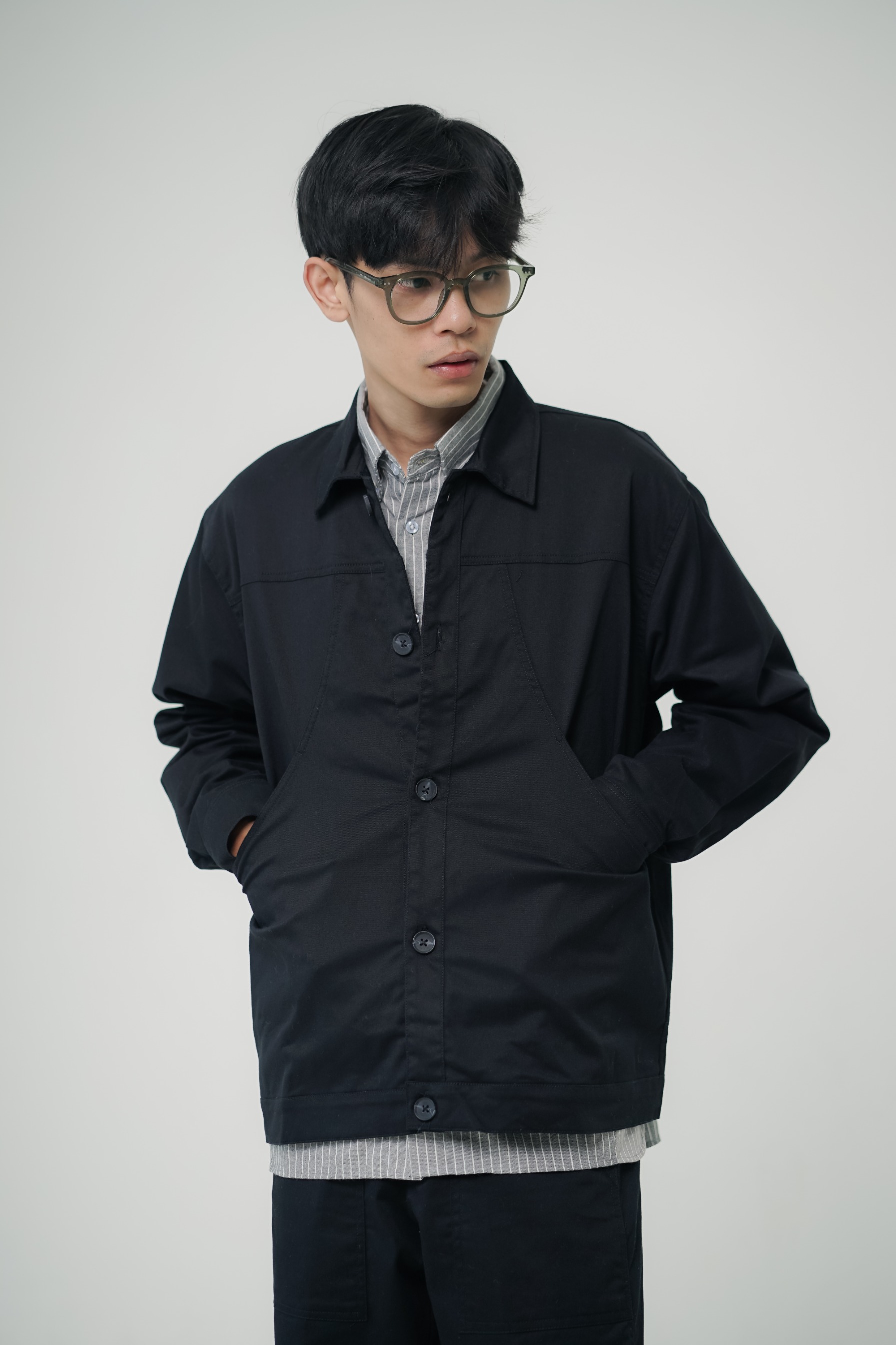 LOUNDE Noir Twill Overshirt Unisex Jacket