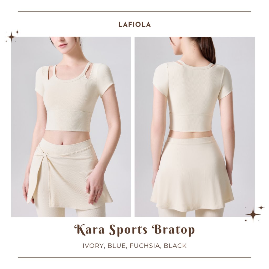LAFIOLA - Bra Top Wanita Sport Ribbed Crop Top Olahraga Gym Yoga Pilates (KARA)