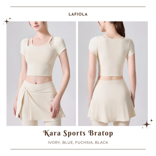 LAFIOLA - Bra Top Wanita Sport Ribbed Crop Top Olahraga Gym Yoga Pilates (KARA)