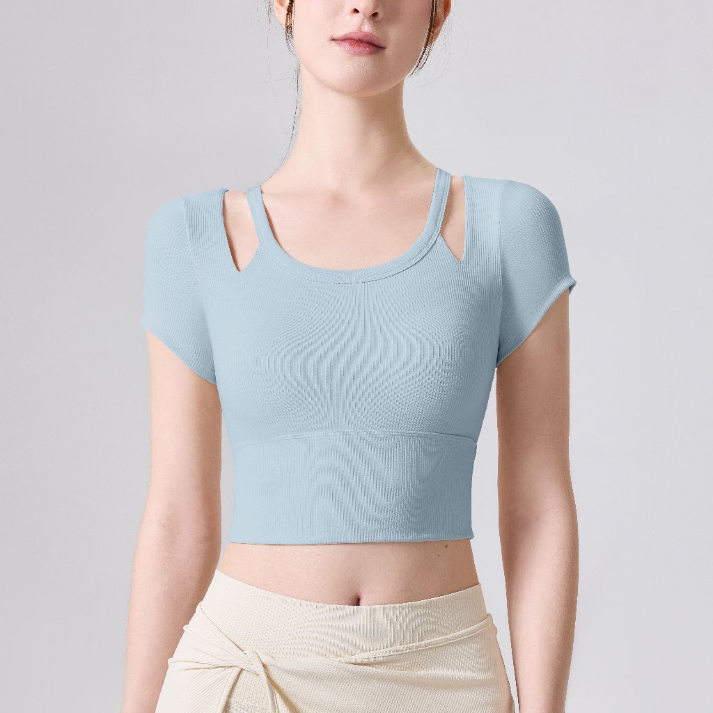 LAFIOLA - Bra Top Wanita Sport Ribbed Crop Top Olahraga Gym Yoga Pilates (KARA)