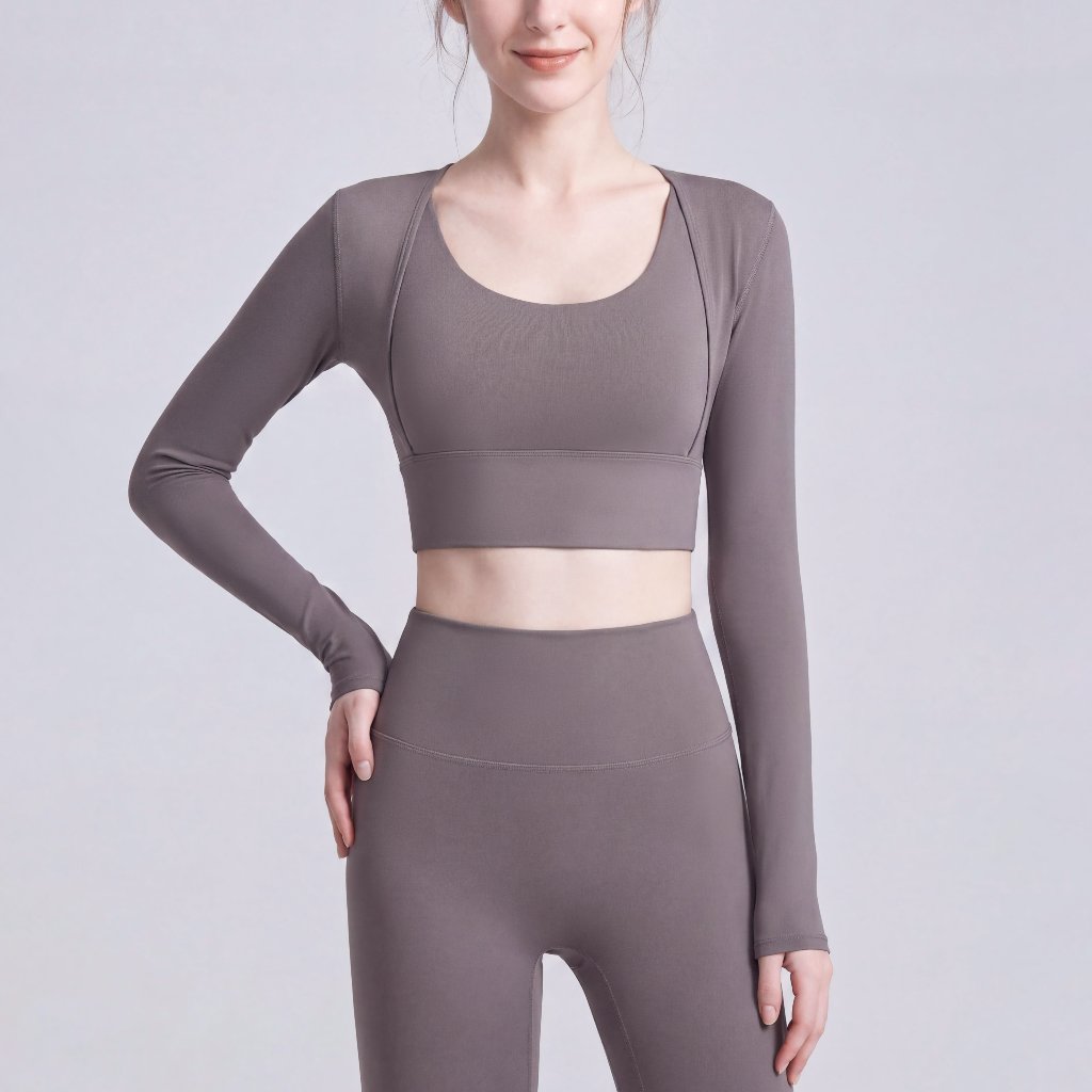 LAFIOLA - Atasan Olahraga Wanita 2Way Crop Bra Top Wrap Tie Lengan Panjang Sport Casual (JOANNE)
