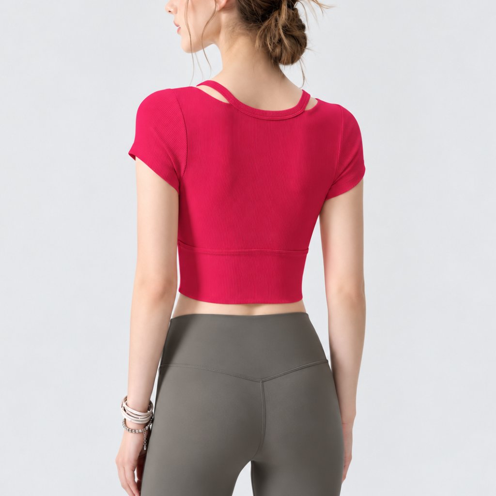 LAFIOLA - Bra Top Wanita Sport Ribbed Crop Top Olahraga Gym Yoga Pilates (KARA)