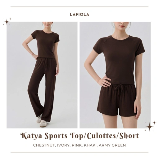 LAFIOLA - Atasan Wanita Sport & Celana Panjang Pendek Olahraga Gym Yoga Pilates Lounge Wear (KATYA)