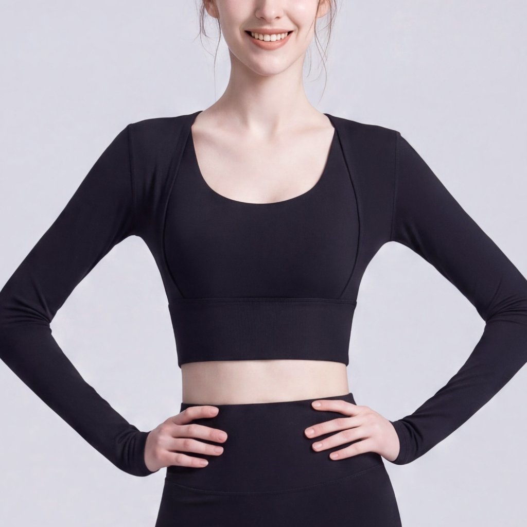 LAFIOLA - Atasan Olahraga Wanita 2Way Crop Bra Top Wrap Tie Lengan Panjang Sport Casual (JOANNE)