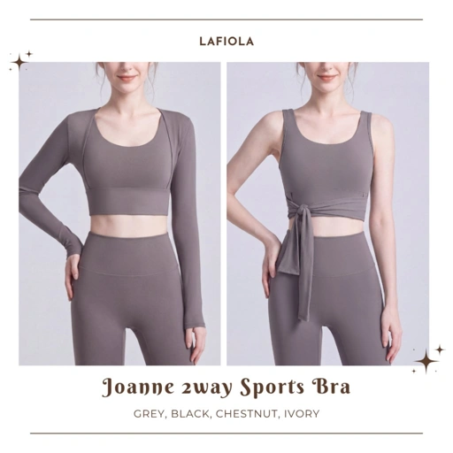 LAFIOLA - Atasan Olahraga Wanita 2Way Crop Bra Top Wrap Tie Lengan Panjang Sport Casual (JOANNE)