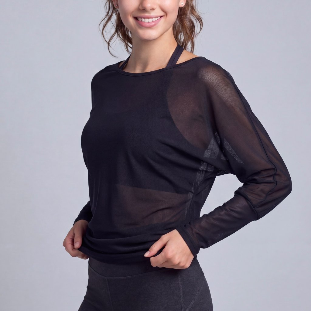 LAFIOLA - Atasan Wanita Mesh Transparan Lengan Panjang Backless Open Back Sport Gym Yoga (JASMINE)
