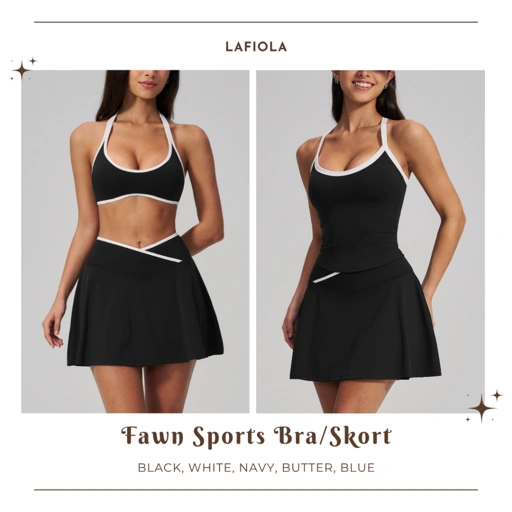 LAFIOLA - Sport Bra Wanita or Skort Rok Pendek Olahraga Padel Tennis Golf (FAWN)