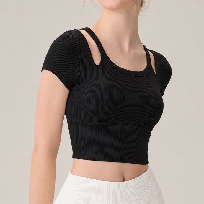 LAFIOLA - Bra Top Wanita Sport Ribbed Crop Top Olahraga Gym Yoga Pilates (KARA)