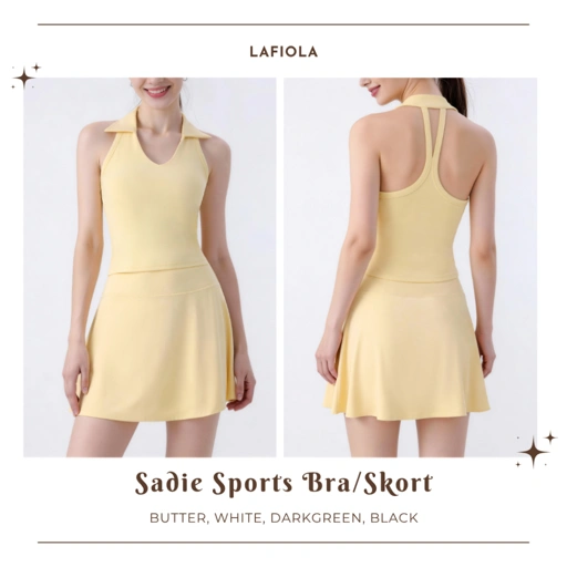 LAFIOLA - Sport Bra Wanita Kerah or Rok Activewear Wanita High Waist Padel Tennis Golf (SADIE)