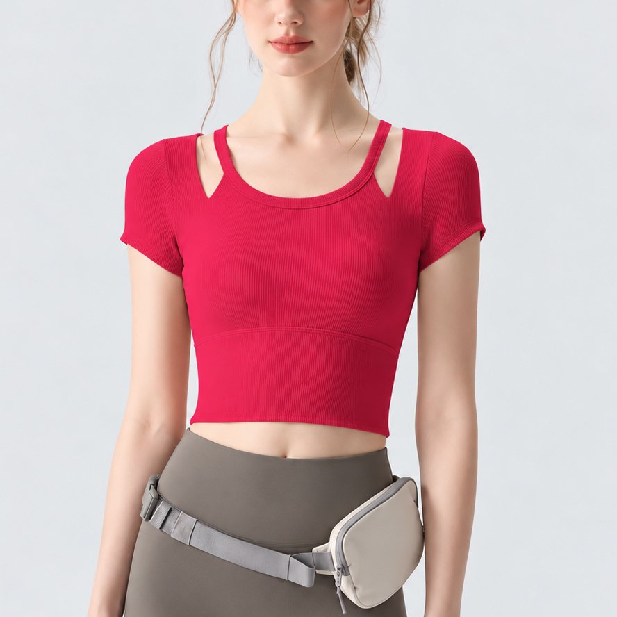 LAFIOLA - Bra Top Wanita Sport Ribbed Crop Top Olahraga Gym Yoga Pilates (KARA)